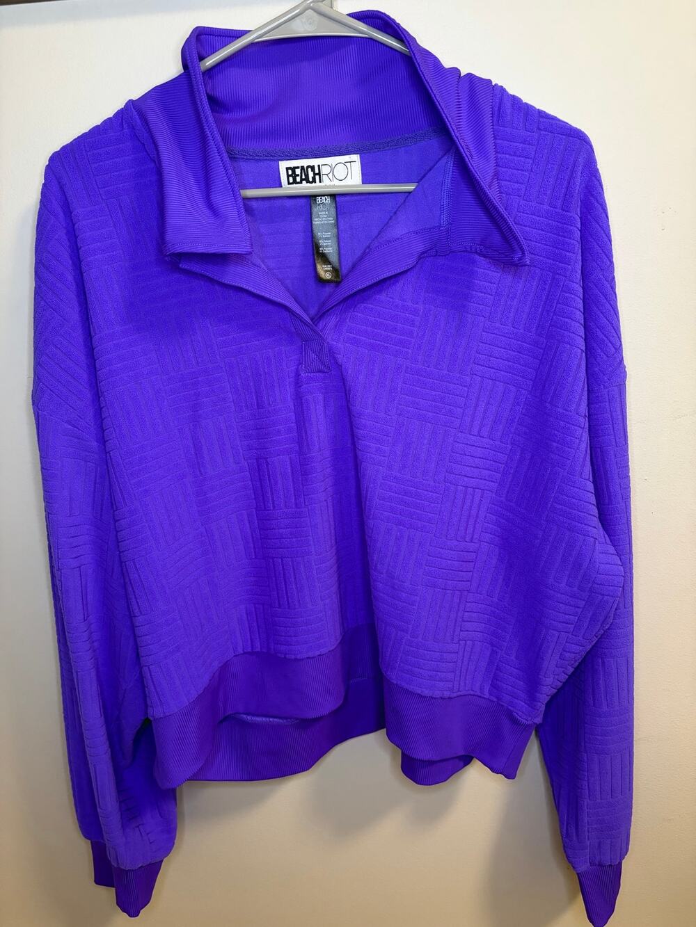 Beach Riot Martina Pullover Cropped Polo Purple Terry XL, Sporty, Sun-Soaked